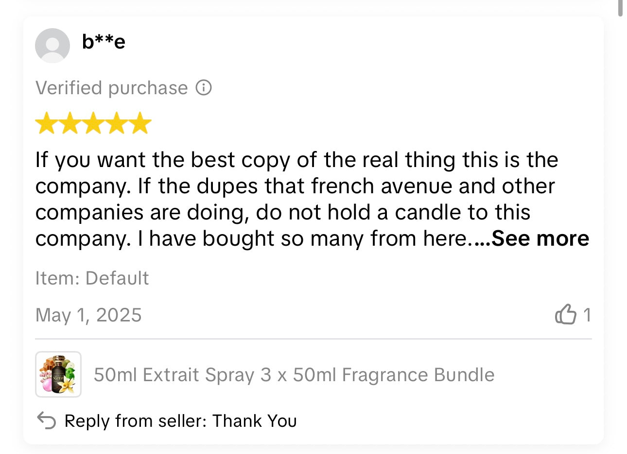 Customer review screenshot