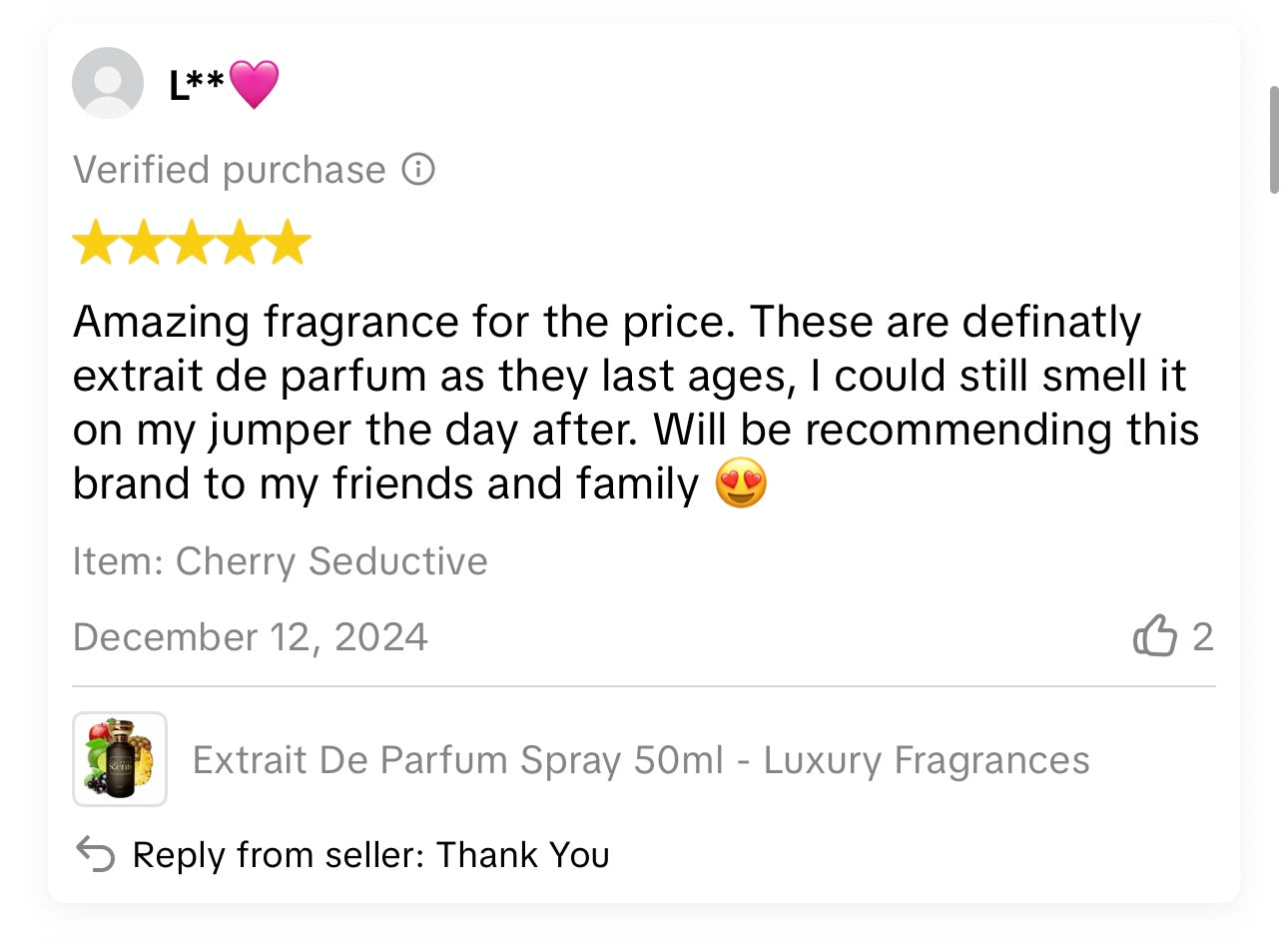Customer review screenshot